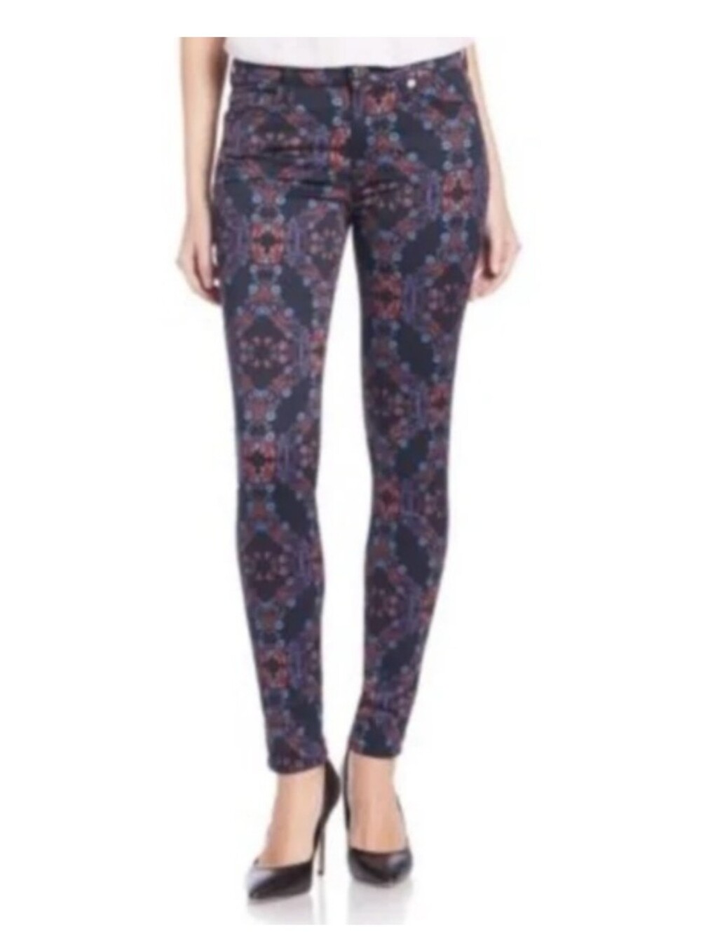 7 For All Mankind Mid Rise Floral Skinny Jeans s29